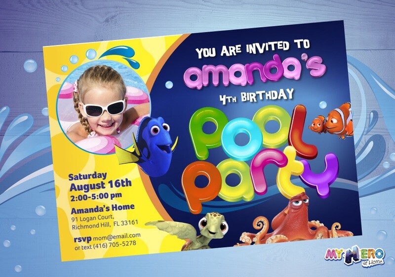 Finding Dory Pool Party Invitation, Finding Dory Birthday Invitation, Finding Dory Digital Invitation. 047