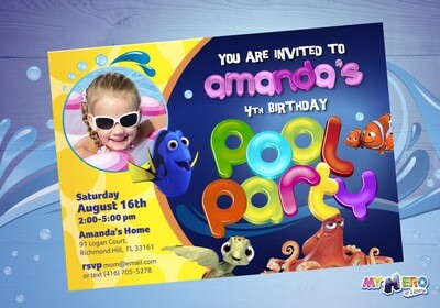 Finding Dory Pool Party Invitation, Finding Dory Birthday Invitation, Finding Dory Digital Invitation. 047