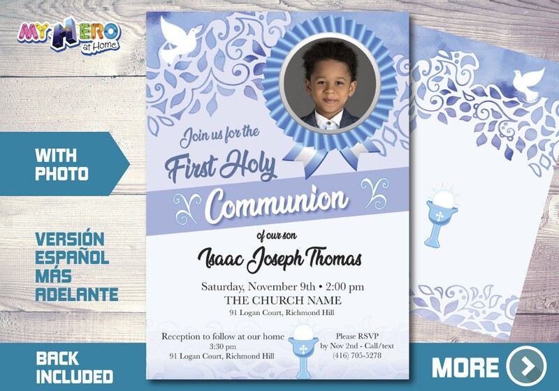 Boy First Communion Invitation, First Holy Communion Invitation, 1st Communion invitation, Invitación Primera Comunión para Niños. 380