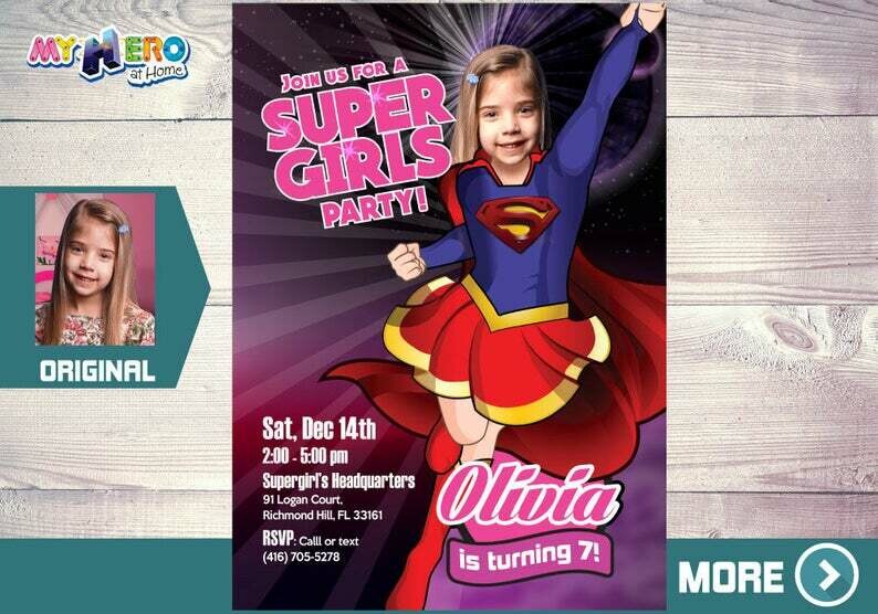 Supergirl Birthday Invitation, Supergirl Birthday, Supergirl Party, Supergirl Virtual, Supergirl Digital, Supergirl theme party. 112