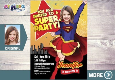 Supergirl Birthday Invitation, Supergirl Digital, Supergirl Party, Super Party for Girls, Supergirl themed party, Supergirl Virtual. 113