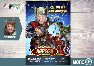 Thor Avengers Birthday Invitation, Thor theme party, Thor Digital, Thor Virtual Party, Thor Avengers Party, Thor Party Invitation. 155