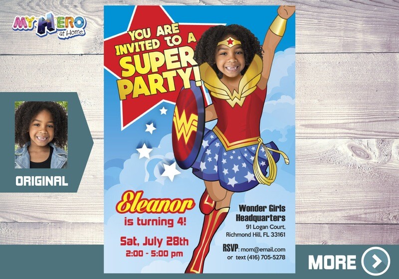 Wonder Woman photo Invitation, Wonder Woman Party, Wonder Woman Digital, Wonder Woman invitation. 128