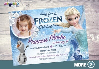 Personalized Frozen Invitation, Frozen Photo Invitation, Frozen Birthday Invitation, Elsa photo invitation. 274