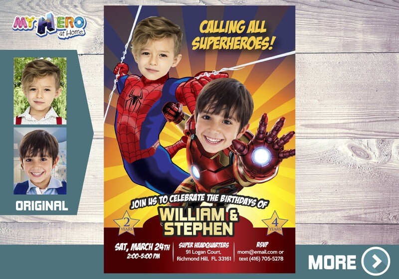 Iron Man and Spider-man Birthday Invitation, Joint Avengers birthday, Iron Man and Spider-man Party. 295