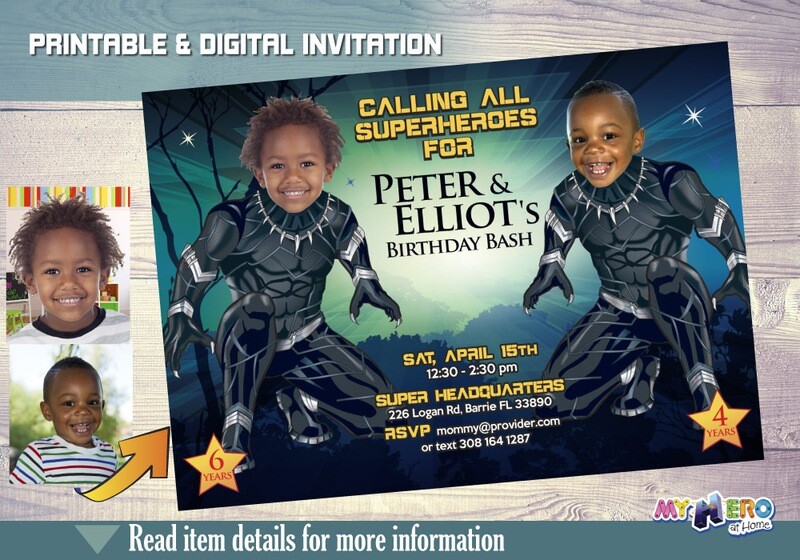 Black Panther Siblings Birthday Invitation, Joint Wakanda invitation, Black Panther twins invitation, Black Panther theme party. 179