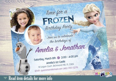 Siblings Frozen Invitation, Joint Frozen Invitation, Frozen siblings party, Frozen joint birthday. 280