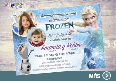 Frozen Invitación para Hermanos. Fiesta tema Frozen para 2 niños. 282SP
