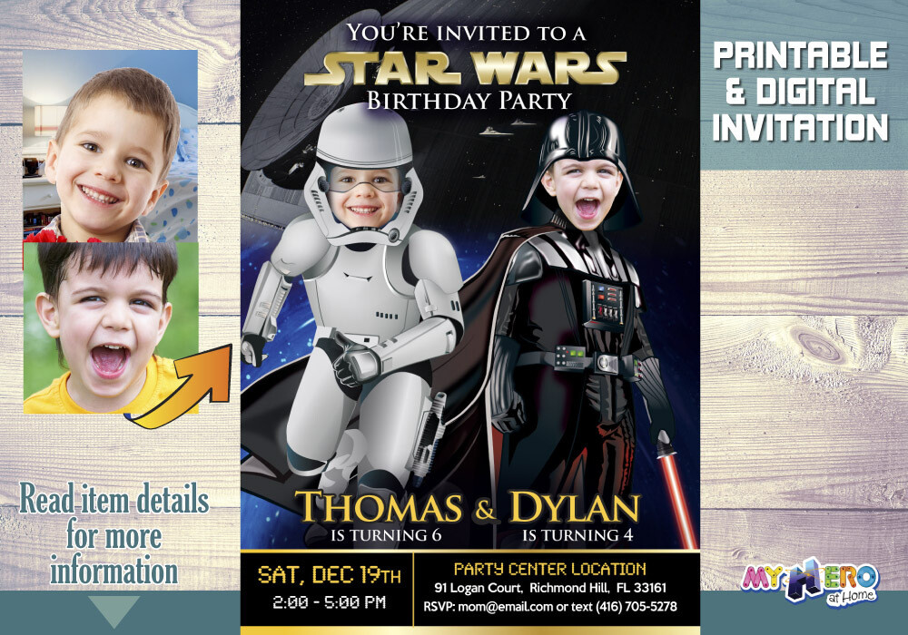 Darth Vader and Stormtrooper Party Invitation,  Star Wars Siblings Birthday, Joint Star Wars Dark Side party, Joint dark side. 037