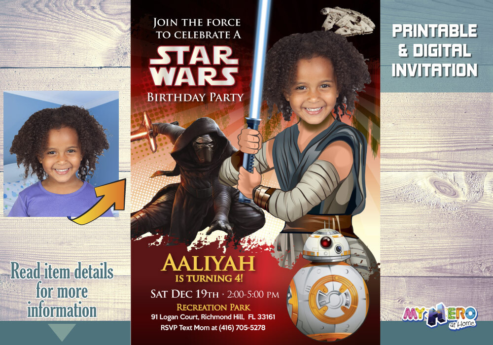 Turn your little girl into the awesome Jedi Rey, Star Wars Birthday Invitation for Girls, Jedi Rey birthday ideas, Jedi Rey Party Ideas. 039