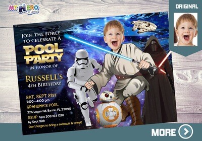 Star Wars Pool Party Invitation. Pool Party themed Star Wars. Jedi Pool Party. Star Wars Party. Star Wars Splash. Star Wars Barbecue. 014
