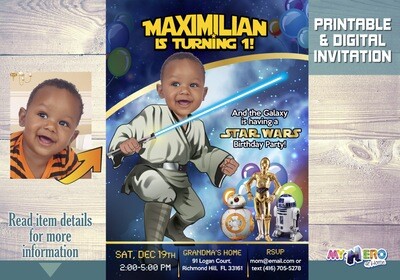 Star Wars First Birthday Invitation. Turn your baby boy into a young Jedi. Star Wars Invitation. Baby Jedi. Baby's First Birthday. 017AA