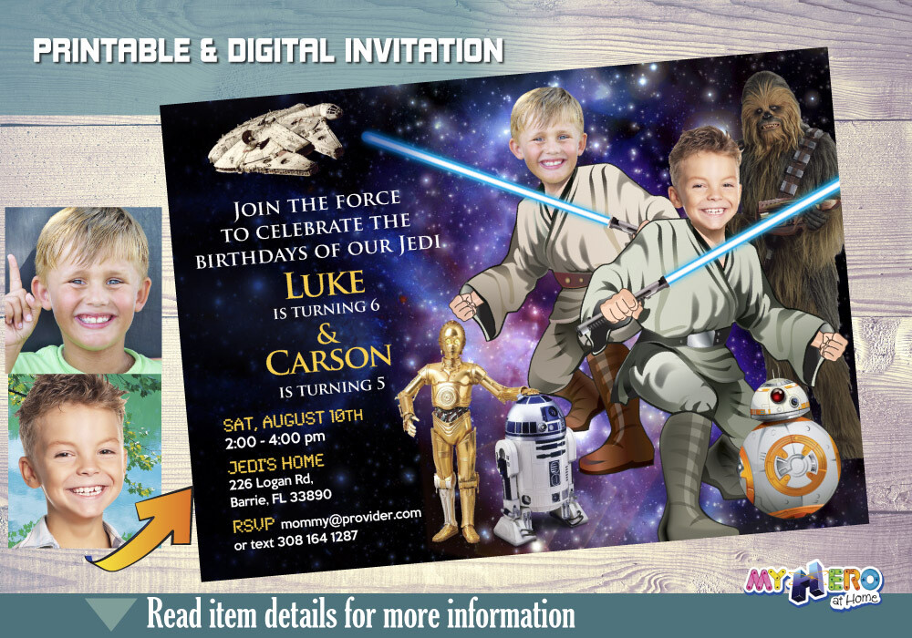 Star Wars Siblings Bday Invitation, Joint Jedis Birthday, Joint Star Wars Party,  2 Jedis Party Invitation, Joint Star Wars. 031