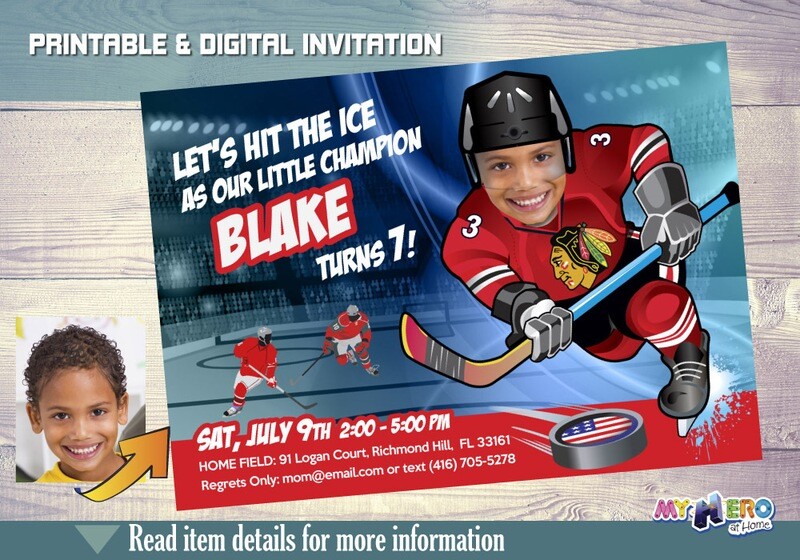 Chicago Blackhawks Birthday Invitation, Chicago Blackhawks Party, Child Hockey Party, Hockey Digital, Hockey Birthday. 302