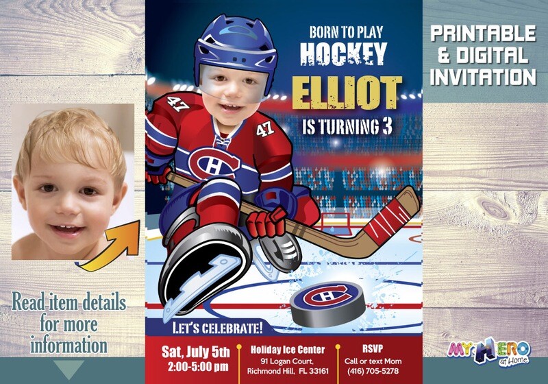 Montreal Canadiens Invitation with photo,  Canadiens photo invitation, Custom Canadiens Digital Invitation. 304