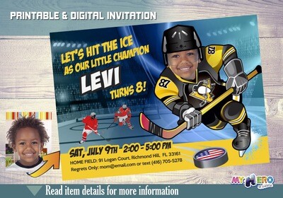 Pittsburgh Penguins Birthday Invitation, Pittsburgh Penguins Party, Hockey Party, Hockey Digital, Hockey Virtual, Hockey Birthday. 306