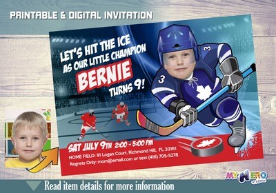 Toronto Maple Leafs Birthday Invitation, Toronto Maple Leafs Party, Ice Hockey Party, Hockey Digital, Hockey Virtual, Hockey Birthday. 309