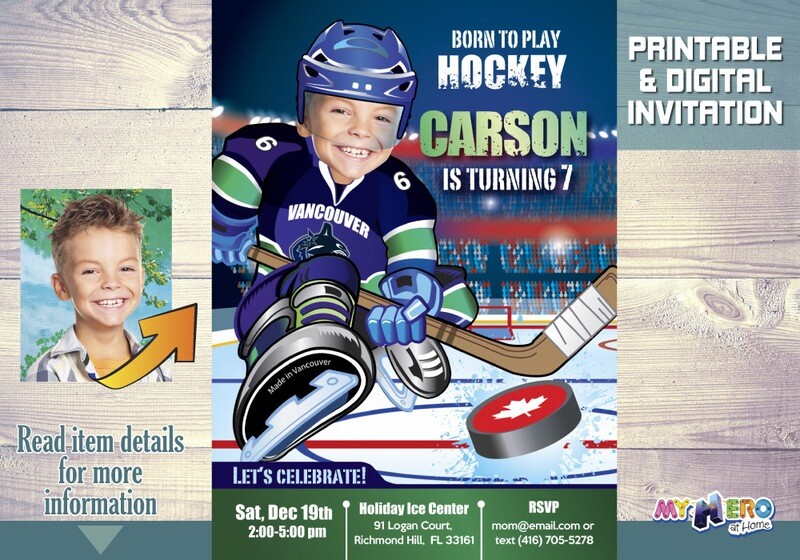 Vancouver Canucks Invitation, Vancouver Canucks photo invitation, Vancouver Canucks Digital Invitation. 327