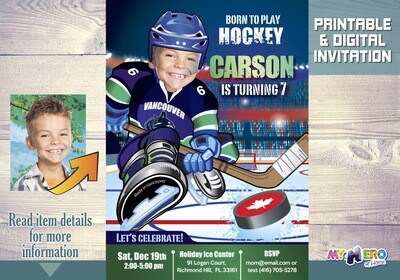 Vancouver Canucks Birthday Invitation, Vancouver Canucks Party, Hockey Party, Hockey Digital Invite, Hockey Virtual, Hockey Birthday. 327