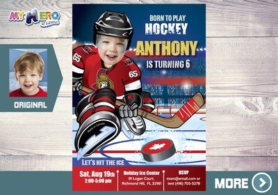 Ottawa Senators Birthday Invitation, Ottawa Senators Party, Hockey Party, Hockey Digital, Hockey Virtual Birthday, Hockey Birthday. 333