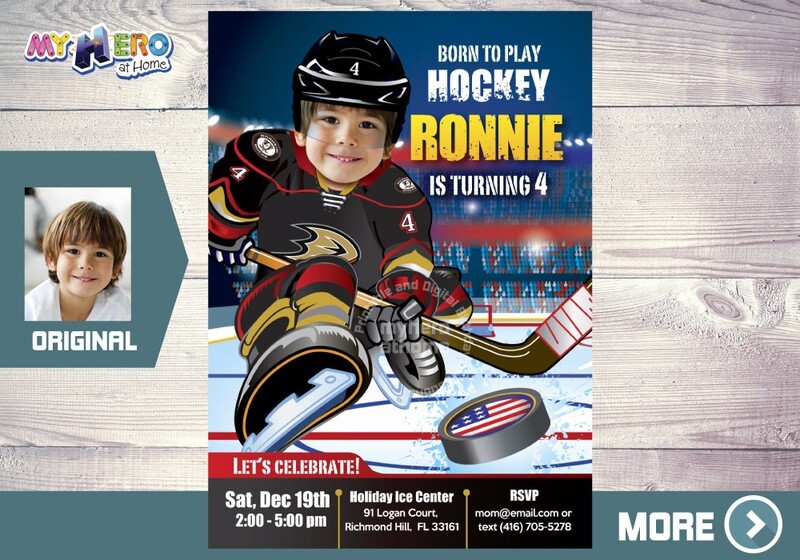 Anaheim Ducks Birthday Invitation, Anaheim Ducks Party, Hockey Digital, Hockey Party invite, Hockey Birthday. 340