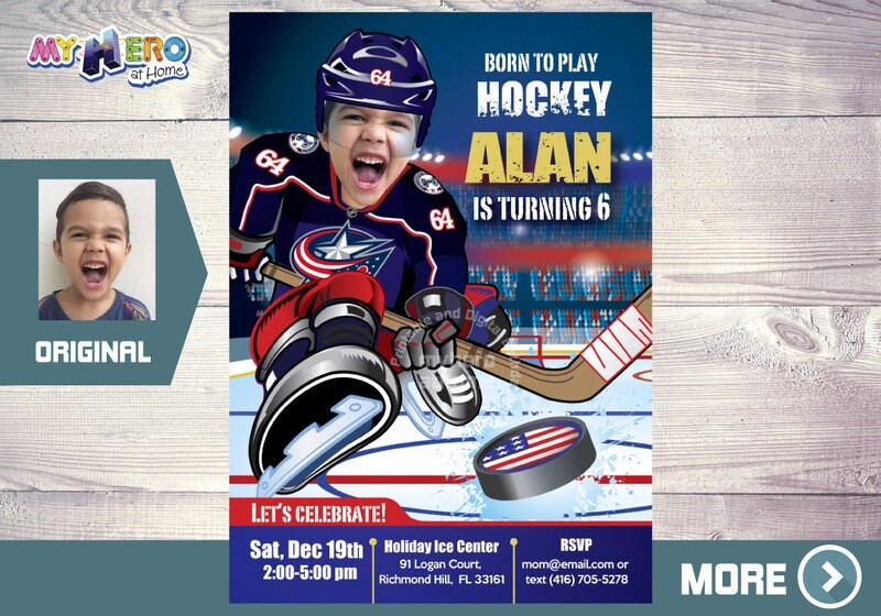 Columbus Blue Jackets Birthday Invitation, Columbus Blue Jackets Party, Hockey online invitation, Hockey Birthday Invitation 341