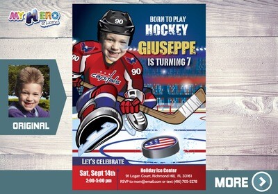 Washington Capitals Birthday Invitation, Washington Capitals Party, Hockey Digital, Hockey Virtual, Hockey Birthday Invitation. 348