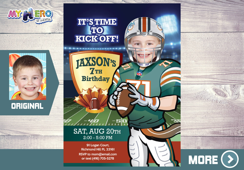 Miami Dolphins Party, NFL Party Invitation, Miami Dolphins Birthday Invitation, Miami Dolphins theme party, Miami Dolphins digital. 346