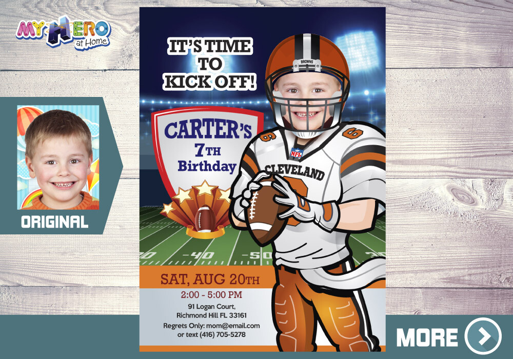 Cleveland Browns Party, Cleveland Browns Birthday Invitation, Cleveland Browns theme party, Cleveland Browns digital invitation. 390