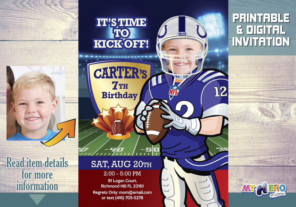 Indianapolis Colts Birthday, invitation, Colts theme Party, Indianapolis Colts Invitation, Indianapolis Colts party invitation. 403