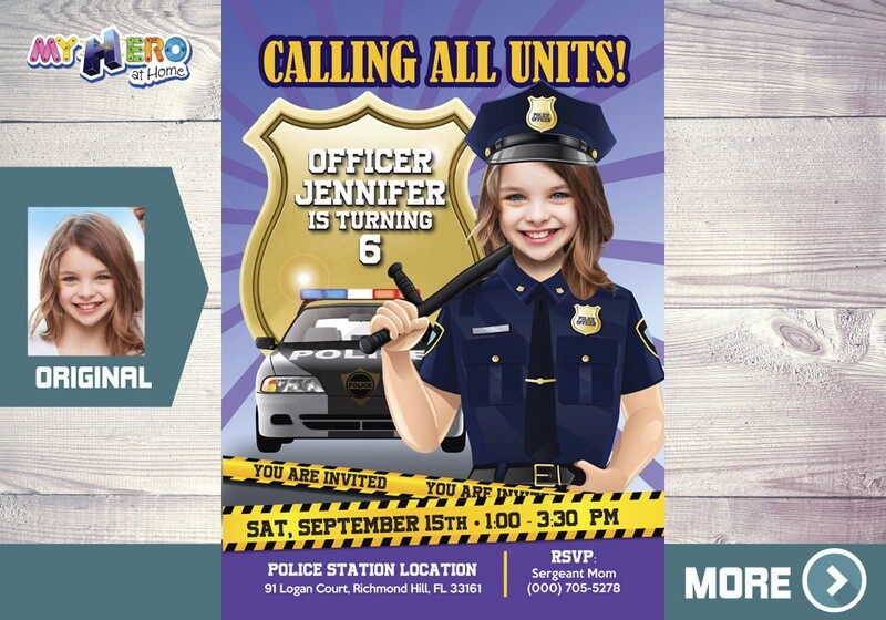 Police girl party Invitation. Police woman invitation. Girl Police