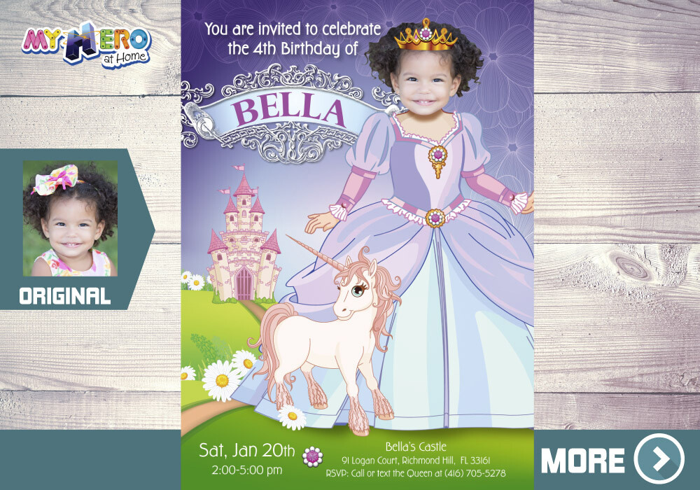 Princess Birthday Invitation. Princess Party Ideas. No Disney Princess Party. Princess Photo Invitation. Unicorn Princess party. 241