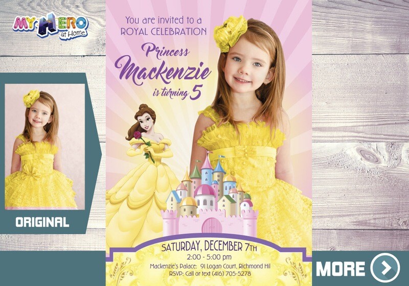 Princess Belle Party, Princess Belle Photo invitation, Princess Belle Birthday, Princess Belle Themed Party, Invitation Princesa Bella. 254