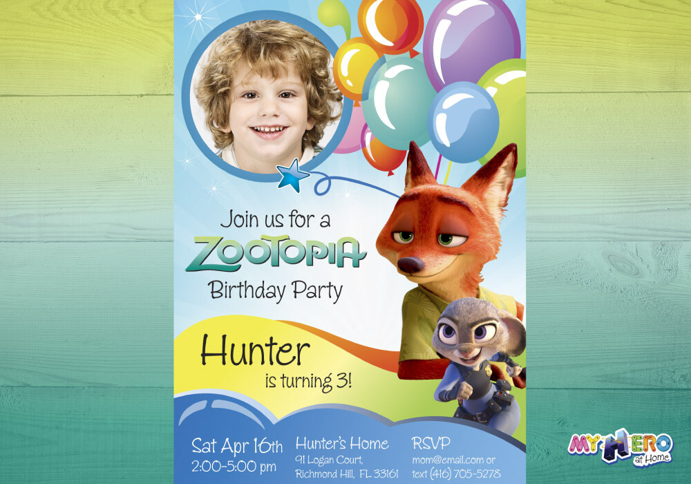Zootopia Birthday Invitation for boys. Zootopia theme party. 056