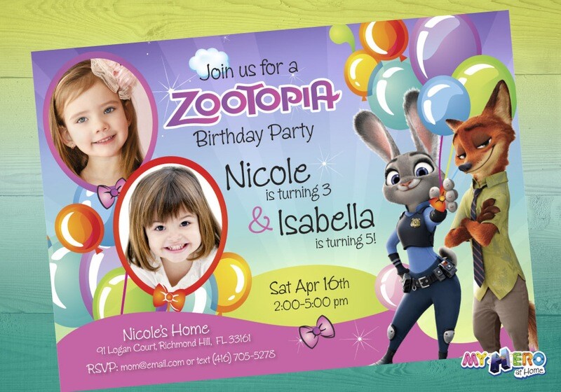 Joint Zootopia Invitation. Zootopia Siblings Invitation. 057
