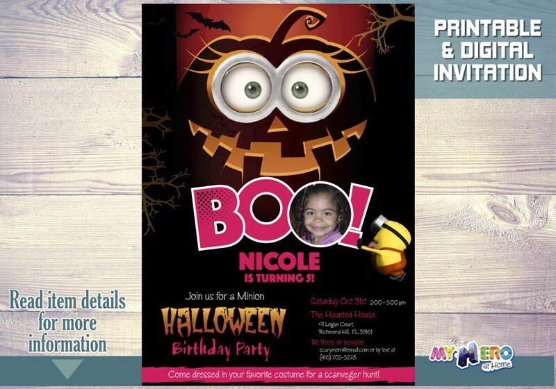 Minions Halloween Birthday Invitation for Girls