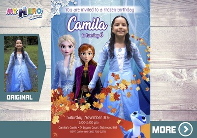 Custom Frozen 2 Invitation with photo. Elsa invitation with photo. My own Elsa Frozen invitation. Frozen theme party. Frozen Invitation. 405