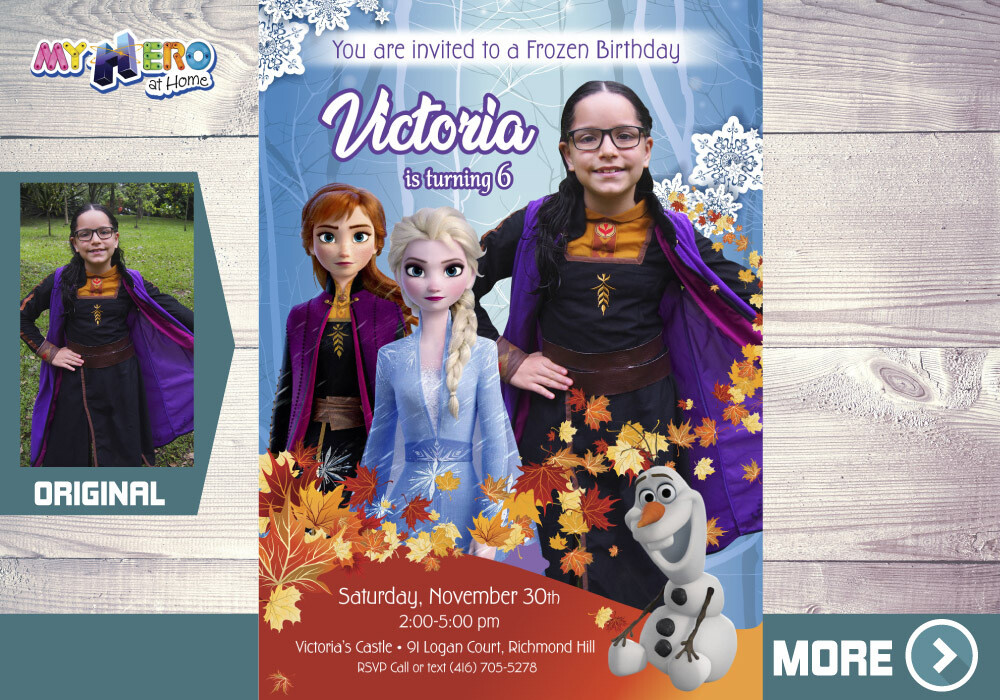 Anna Frozen 2 Invitation. Frozen 2 Party. Frozen 2 Invitation with your little girl in her Anna costume. 406