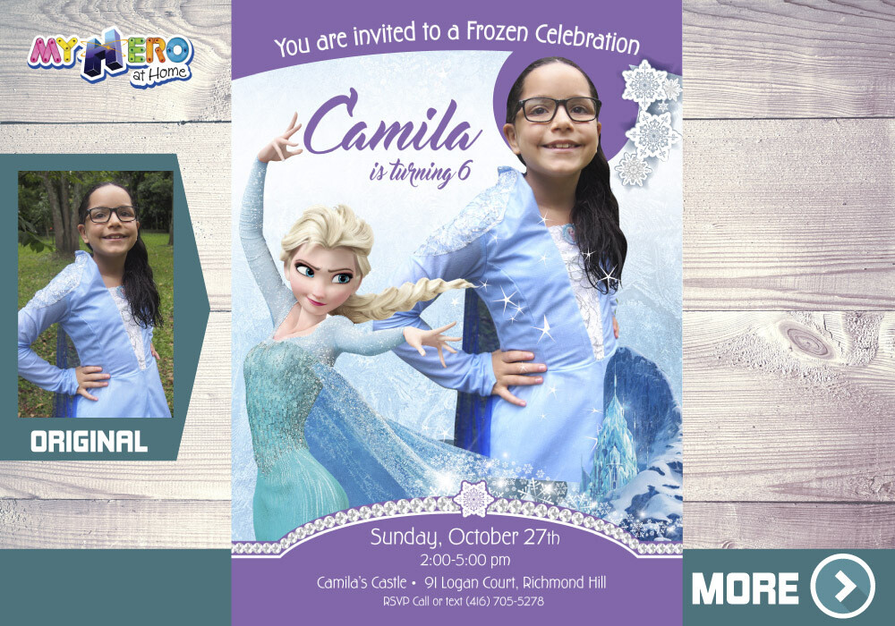 Frozen Party Invitation with your child in Elsa costume. Frozen Photo Invitation. 270B