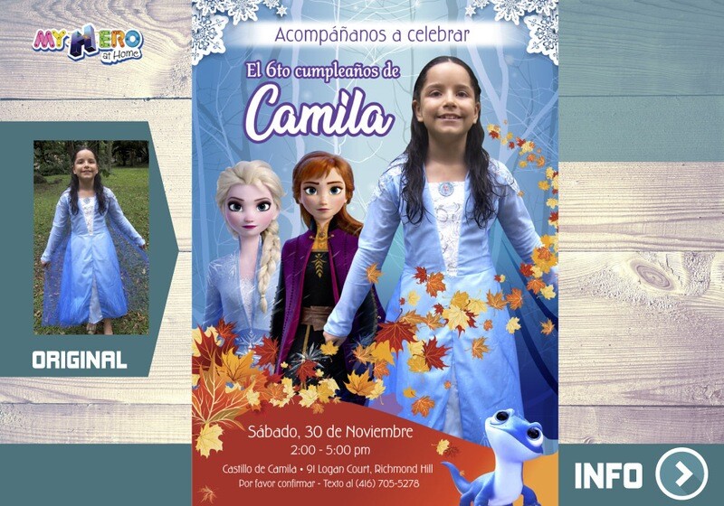 Invitación Frozen 2 con su niña como Elsa. Invitación Frozen 2 con foto. Fiesta tema Frozen. 405SP