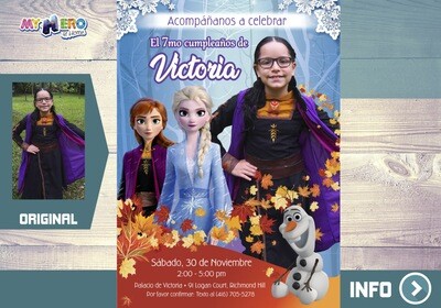 Invitación Frozen 2 con su niña como Anna. Invitación Frozen 2 con foto. 406SP