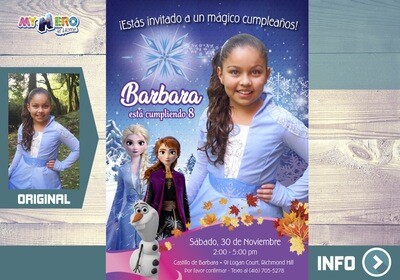 Frozen 2 Invitación con su niña como Elsa. Fiesta temática Frozen 2. 409SP