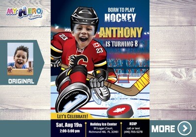 Calgary Flames Invitation, Calgary Flames photo invitation, Calgary Flames Digital Invitation. 300