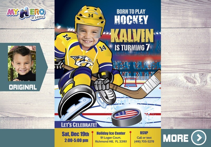 Nashville Predators Invitation, Nashville Predators photo invitation, Nashville Predators Digital Invitation. 325