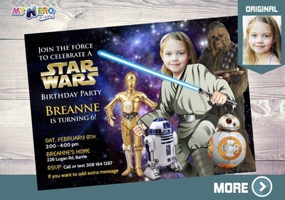 Star Wars Invitation for Girls, Girl Jedi Party, Girl Star Wars theme Party, Jedi Girl Invitation, Girly Star Wars Party. 021