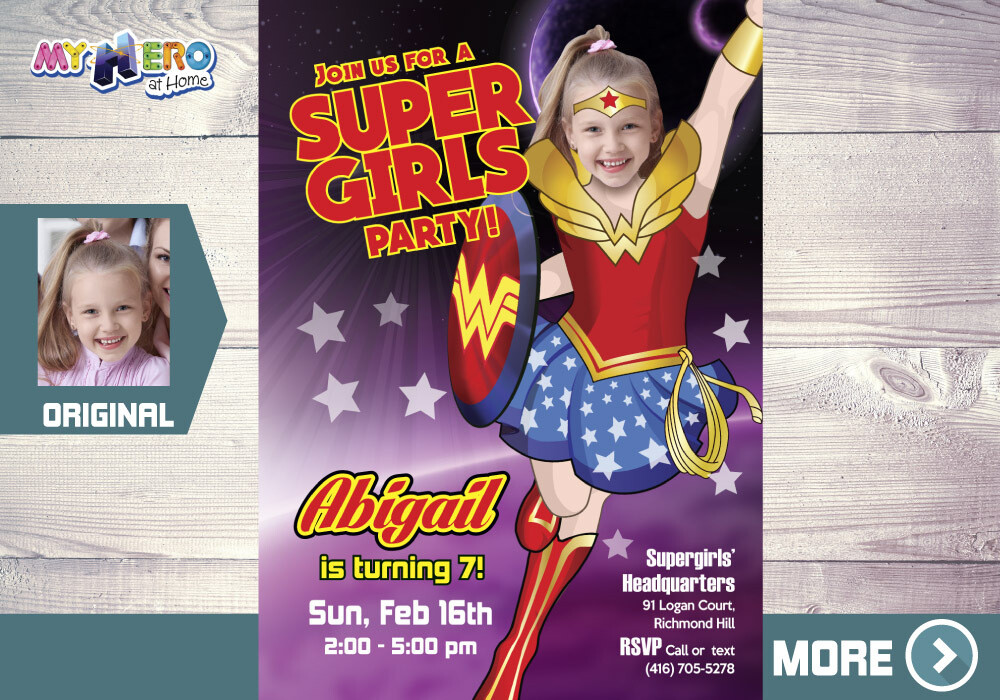 Wonder Woman Birthday Invitation, Super Girls Party Ideas, Party themed Wonder Woman, Wonder Woman Invitation. 129