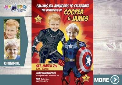 Black Panther and Captain America Invitation, Siblings Avengers Party, Captain America and Black Panther Party, Joint Avengers Party, 164