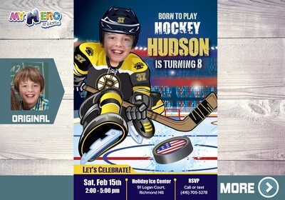 Boston Bruins Birthday Invitation, Boston Bruins, Children Hockey Party, Hockey Digital, Hockey Virtual, Hockey Birthday Invitation. 324