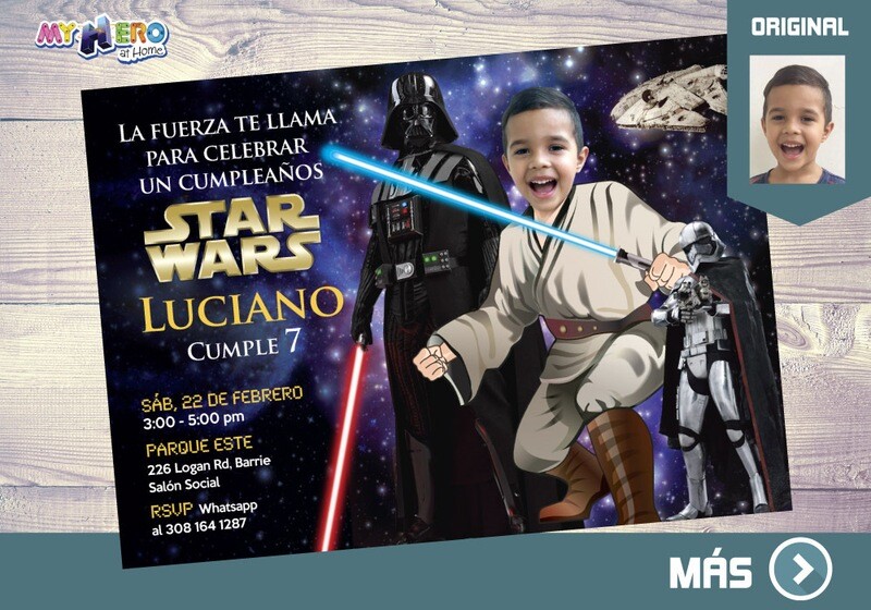 Invitación de Star Wars. Cumpleaños Star Wars. Fiesta tema Star Wars. Ideas Fiesta de Jedis. Convierta a su niño en un Jedi. 005SP