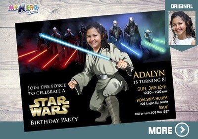 Girly Star Wars Invitation. Turn your girl into a Jedi. Star Wars Party Ideas for girls. Jedi Girl party. Girl Star Wars Birthday Girl. 025